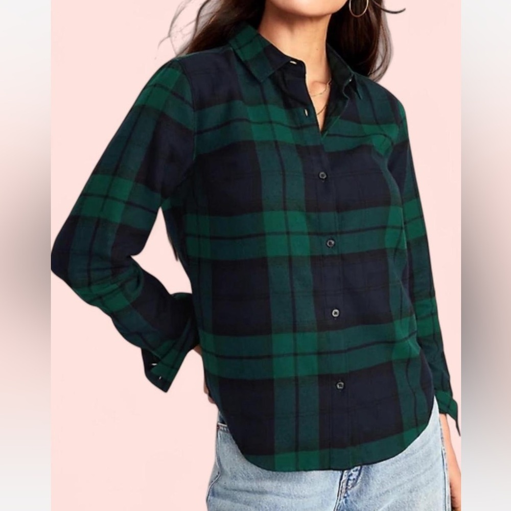 Green and Blue Plaid Button-Up Shirt